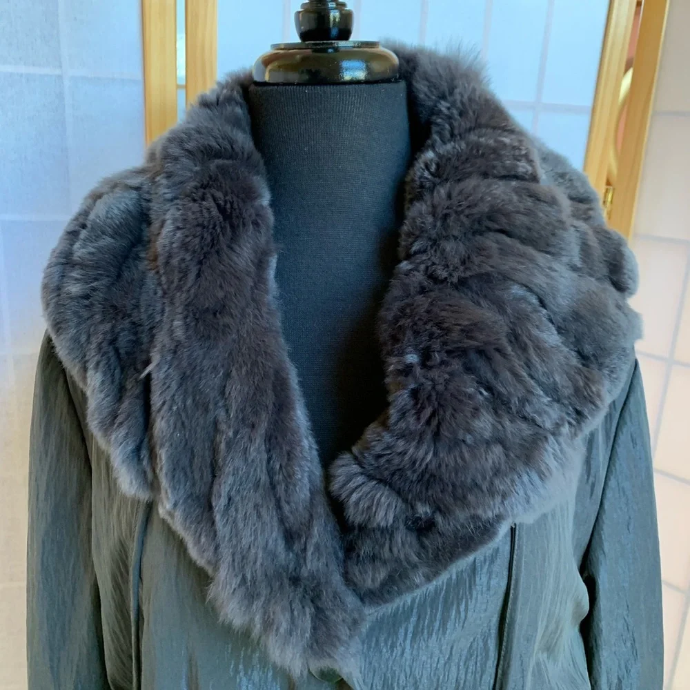 Autunno Jacket Coat with Rex Fur Trim Size M - Picture 2 of 8